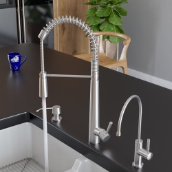 ALFI brand AB2039 Solid Stainless Steel Pull Out Commercial Kitchen Faucet