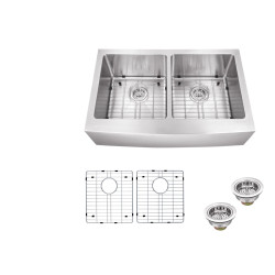 Cahaba CA231132 16 Gauge Double Bowl Apron Front Kitchen Sink With Grid Set