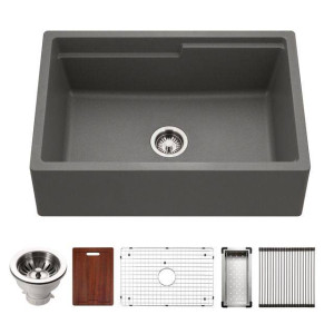 Houzer W-133-C Quartztone Granite Workstation Kitchen Sink in Cloud