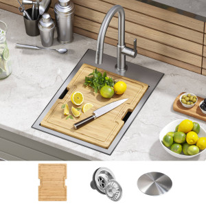 Kraus KWT311-15-316 Outdoor Workstation Stainless Kitchen Bar Sink + Accessories