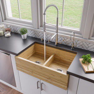 ALFI brand AB3321 33-Inch Double Bowl Bamboo Kitchen Farm Sink