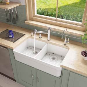 ALFI brand AB512-W Double Fireclay 32'' Farmhouse Kitchen Sink In White