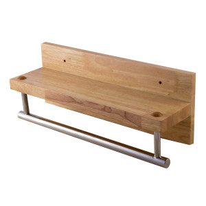 ALFI brand AB5511 16 Inch Wooden Shelf With Chrome Towel Bar
