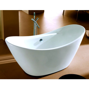 ALFI brand AB8803 68 Inch White Oval Acrylic Free Standing Soaking Bathtub