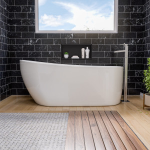 ALFI brand AB8826 68 Inch White Oval Acrylic Free Standing Soaking Bathtub