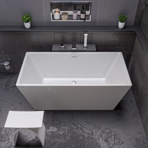 ALFI brand AB8833 59 Inch White Rectangular Free Standing Soaking Bathtub