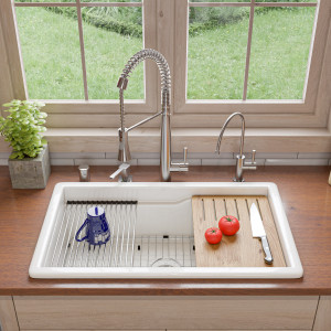 ALFI brand ABFS3219SUD 32  x 19  Workstation Fireclay Undermount Drop In Kitchen Sink