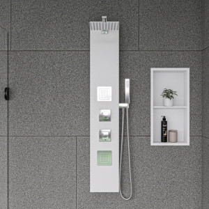 ALFI brand ABSP60W White Aluminum Shower Panel with 2 Body Sprays and Rain Shower Hea