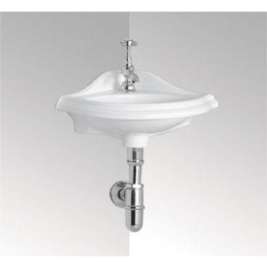 Whitehaus AR036 White Porcelain Corner Single Bowl Bathroom Wash Basin