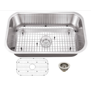 Cahaba CA121SB30 16 Gauge Single Kitchen Sink w/ Grid Set & Drain Assembly