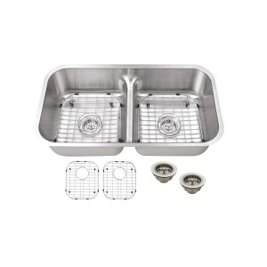 Cahaba CA1221L32 18 Gauge Double Bowl Kitchen Sink With Grid Set and Drain
