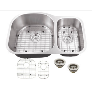 Cahaba CA122432 18 Gauge Double Bowl Kitchen Sink With Grid Sets and Drain