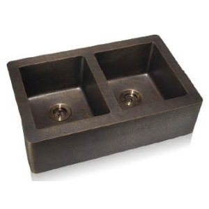 Lenova CA134 Copper Sink Equal Double Bowl Apron Front Undermount 15 Gauge