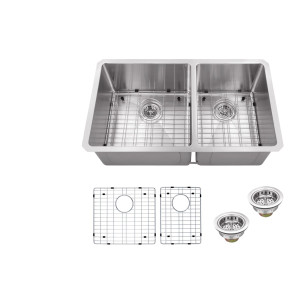 Cahaba CA221232 16 Gauge Kitchen Sink With Grid Set And Drain Assemblies