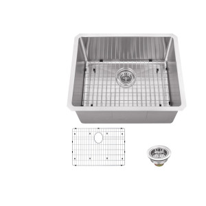 Cahaba CA221SB23 16 Gauge Kitchen/Bar Sink With Grid Set & Drain Assembly