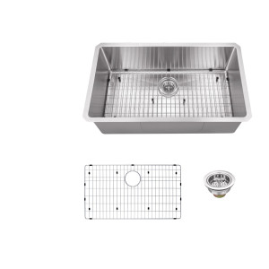 Cahaba CA221SB32 16 Gauge Single Kitchen Sink w/ Grid Set & Drain Assembly