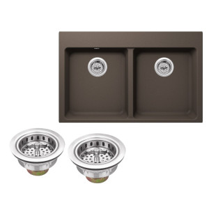 Cahaba CA344133 50/50 Double Bowl Kitchen Sink With Twist and Lock Strainer