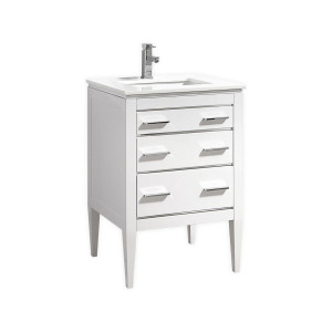 KubeBath E24-GW Eiffel 24'' High Gloss White Vanity W/ Quartz Counter Top