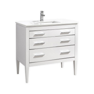 KubeBath E36-GW Eiffel 36'' High Gloss White Vanity W/ Quartz Counter Top