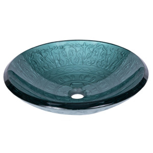 Eden Bath EB_GS03 Teal Glass Bathroom Vessel Sink with Embossed Pattern