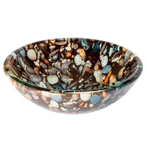 Eden Bath EB_GS39 Single Bowl Natural Pebble Pattern Glass Vessel Sink In Gray
