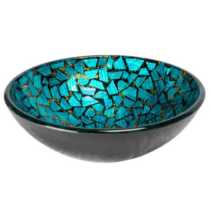 Eden Bath EB_GS60 Blue and Gold Mosaic Round Glass Vessel Sink