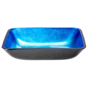 Eden Bath EB_GS79 Rectangular Royal Blue Foil Glass Vessel Sink + Black Exterior