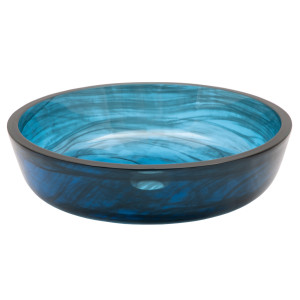 Eden Bath EB_GS80 Transparent Dark Blue Mist Flat Bottom Glass Vessel Sink