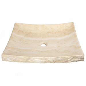 Eden Bath EB_S014WT-P White Travertine Large Zen Sink- Chiseled on Exterior