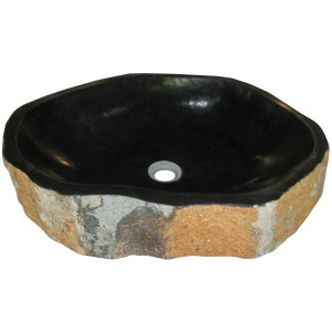 Eden Bath EB_S030PS-P Natural Basalt Pillar Stone Sink with Black Interior