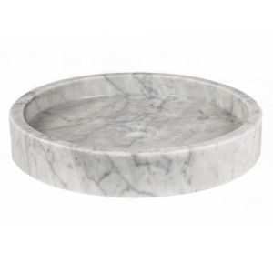 Eden Bath EB_S045CW-P Low Round White Carrara Marble Vessel Sink