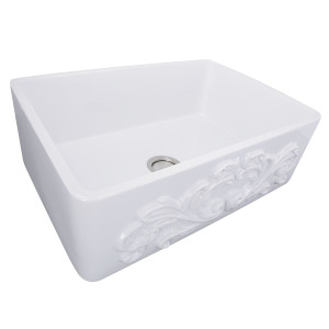 Nantucket FCFS3020S-Filigree 30-Inch Farmhouse Fireclay Sink with Filigree Apron