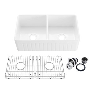 KIBI K2-DF33PI Pillar 33″ Farmhouse Kitchen Fireclay Sink