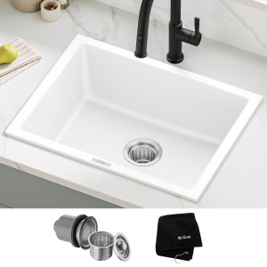 KRAUS KGD-410BWHITE Quarza™ 24” Granite Drop In Single Bowl White Kitchen Sink