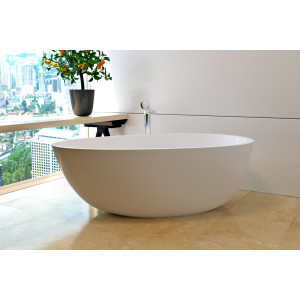 Aquatica Spoon2WM Egg Shaped Free Standing Solid Surface Bathtub In White