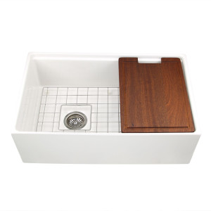 Nantucket T-PS30W 30-inch Workstation Fireclay Apron Sink Side Drain - White