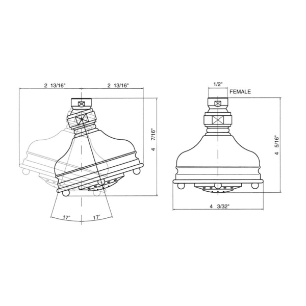 Rohl 1085/8 4"  Diameter 3-Function Santena Five Jet Showerhead