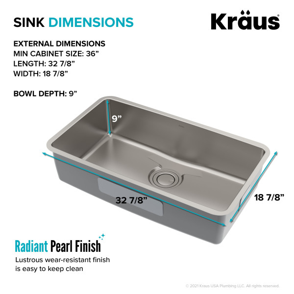 Kraus KD1US33B Dex 33” Undermount 16 Gauge Stainless  Single Bowl Kitchen Sink