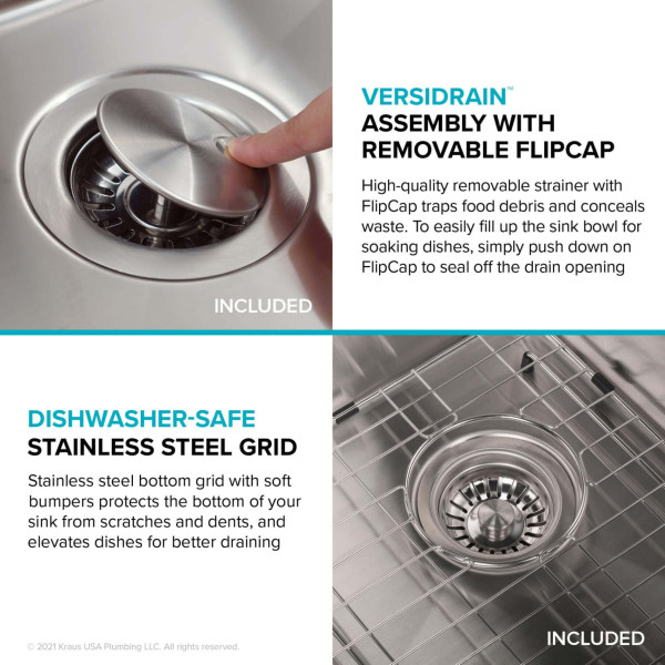 Kraus KA1US33B Dex 33” Undermount 16 Gauge Stainless  Single Bowl Kitchen Sink