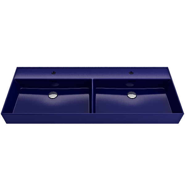 BOCCHI 1393-XXX-0132 47.75 in. Double Bowl Fireclay Sink for Two 1-Hole Faucets