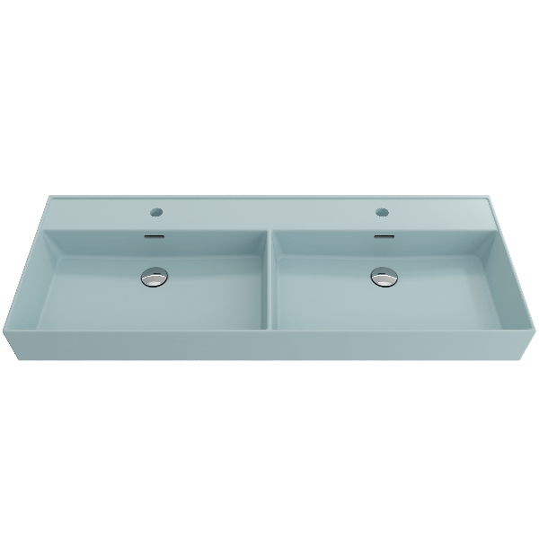 BOCCHI 1393-XXX-0132 47.75 in. Double Bowl Fireclay Sink for Two 1-Hole Faucets