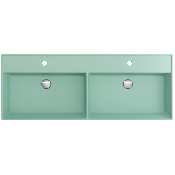 BOCCHI 1393-XXX-0132 47.75 in. Double Bowl Fireclay Sink for Two 1-Hole Faucets