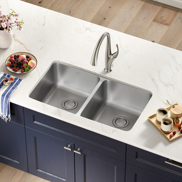 Kraus KA1UD33B Dex 33” Undermount 16 Gauge Stainless  Double Bowl Kitchen Sink