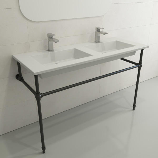 BOCCHI 1111-xxx-0132 Ravenna Fireclay 48 in. Double Bowl for Two 1-Hole Faucets 