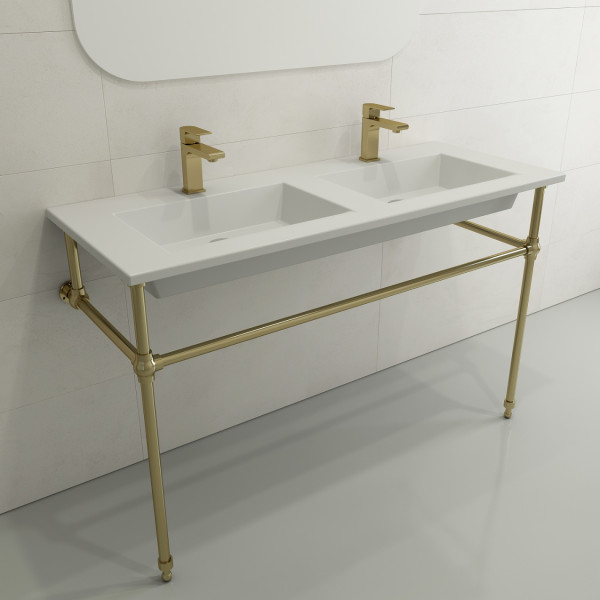 BOCCHI 1111-xxx-0132 Ravenna Fireclay 48 in. Double Bowl for Two 1-Hole Faucets 