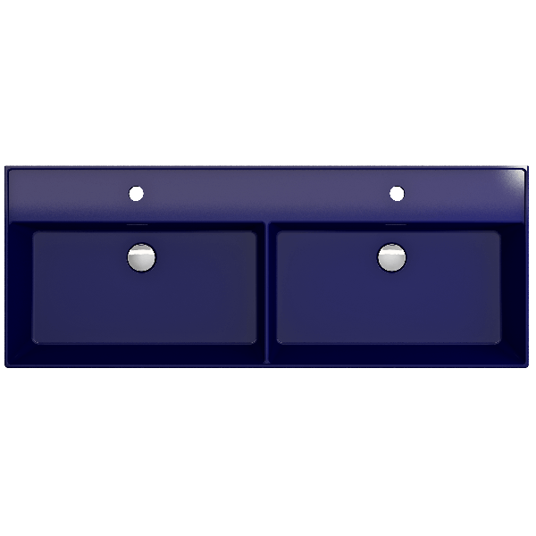 BOCCHI 1393-XXX-0132 47.75 in. Double Bowl Fireclay Sink for Two 1-Hole Faucets