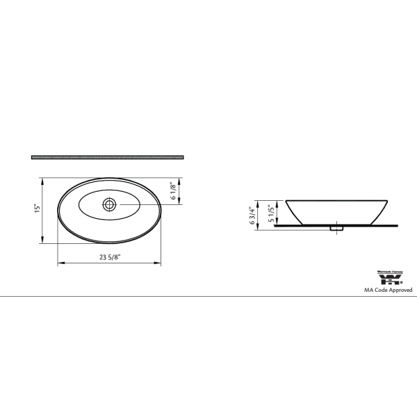 Cheviot 1276-WH Fireclay Geo Oval Vessel Above Counter Sink in White
