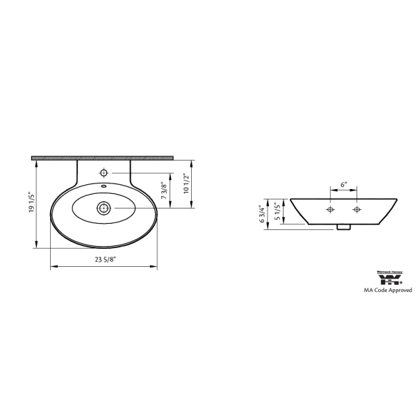 Cheviot 1277-WH-1 Fireclay Geo Oval Vessel Sink with Single Hole Drilling