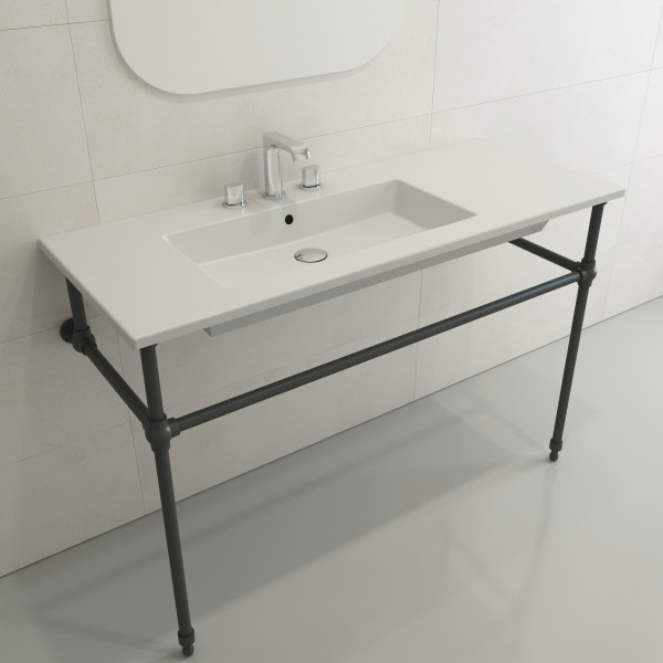 BOCCHI 1305-XXX-012X Ravenna Wall-Mounted Sink Fireclay 47.5 in. with Overflow