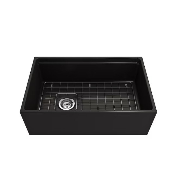 BOCCHI 1344-004-2020MB Step-Rim Apron Front Fireclay 30" 1 Bowl Kitchen Sink Set